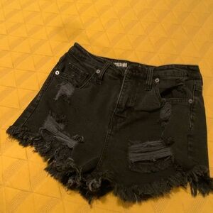 Black Distressed Denim Shorts